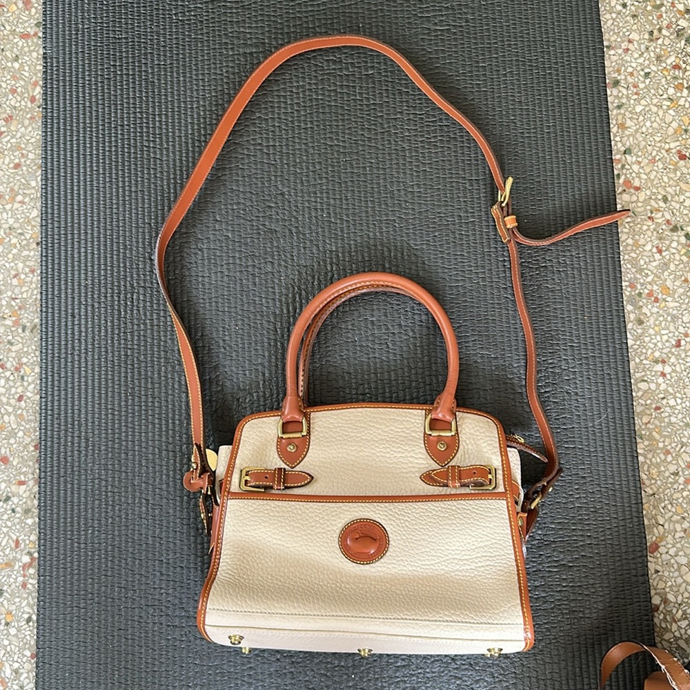 Dooney & Bourke Vintage Cream and Tan Satchel with Leather Trim